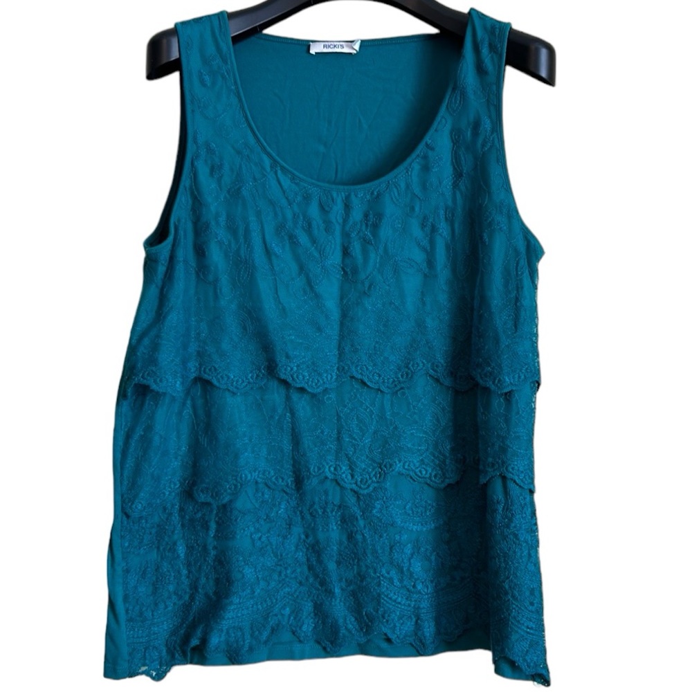 Ricki’s women’s tank top size‎ large teal lace overlay sleeveless